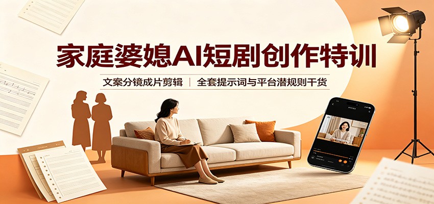 家庭婆媳AI短剧创作特训：文案分镜成片剪辑，全套提示词与平台潜规则干货-宝藏屋创业网