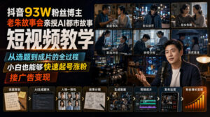 抖音93W粉丝博主老朱故事会亲授AI都市故事短视频教学,从选题到成片的全过程,小白也能够快速起号涨粉接广告变现-宝藏屋创业网