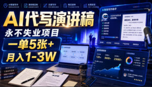 AI代写演讲稿，永不失业项目，一单5张+，月入1-3W【揭秘】-宝藏屋创业网