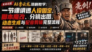 （20107期）呆呆动漫AI李云龙漫剧教学：一节课讲透人设固定、脚本魔改、分镜出图、动态生成与配音剪辑完整流程-宝藏屋创业网