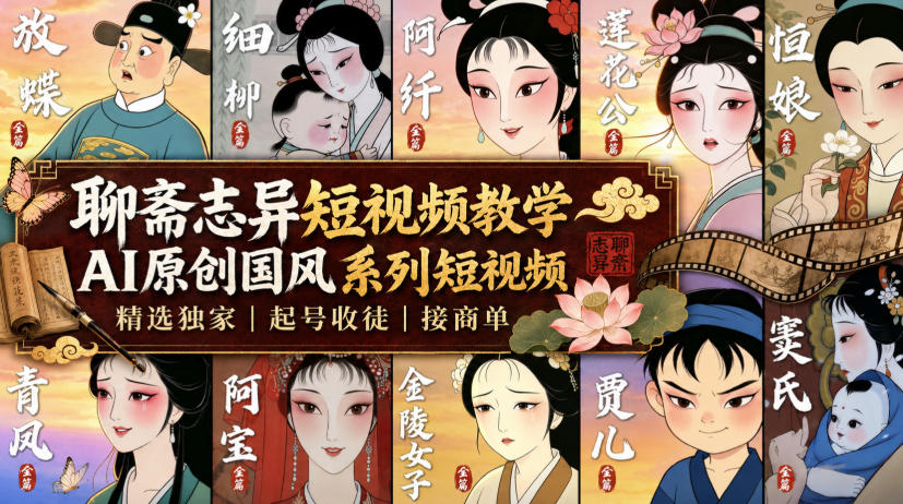 聊斋志异短视频教学，AI原创国风系列短视频，精选独家丨起号收徒丨接商单-宝藏屋创业网