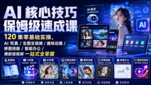 AI核心技巧保姆级速成课|120集零基础实操,AI写真/生图生视频/趣味动画/修图排版/智能办公/爆款短视频一站式全掌握-宝藏屋创业网