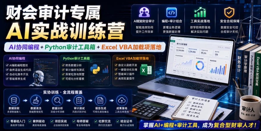 财会审计专属AI实战训练营｜AI协同编程+Python审计工具箱+Excel VBA加载项落地（更新0816）-宝藏屋创业网