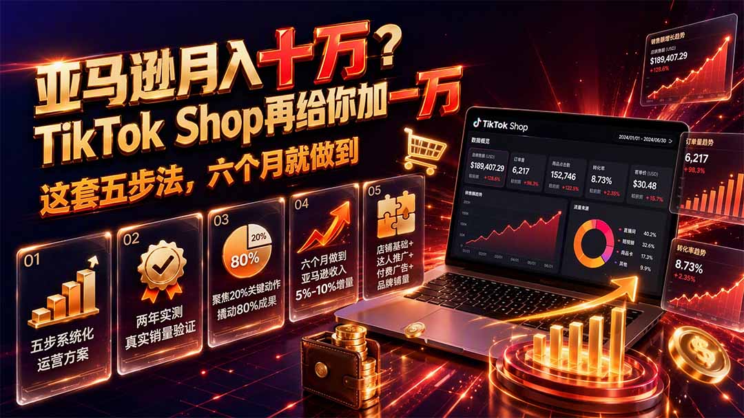 图片[2]-亚马逊月入十万？TikTok Shop再给你加一万——这套五步法，六个月就做到【原创双语字幕】-宝藏屋创业网