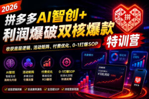 2026拼多多AI智创+利润爆破双核爆款特训营，收获底层逻辑、活动矩阵、付费优化、0-1打爆SOP（更新0810）-宝藏屋创业网