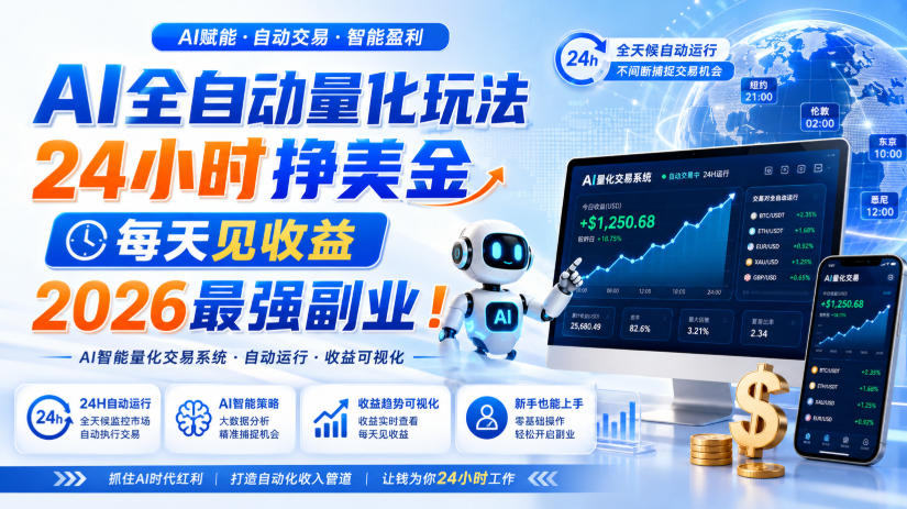 AI全自动量化玩法，24小时挣美金，每天见收益，2026最强副业！【揭秘】-宝藏屋创业网
