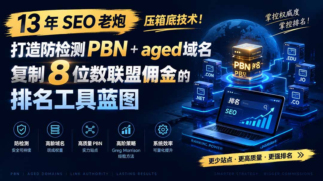 13 年 SEO 老炮压箱底技术！打造防检测 PBN+aged 域名，复制 8 位数联盟佣金的排名工具蓝图【原创双语字幕】-宝藏屋创业网