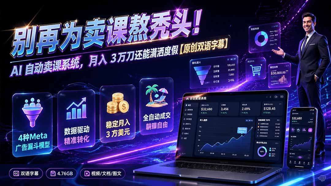 图片[2]-别再为卖课熬秃头！AI 自动卖课系统，月入 3 万刀还能潇洒度假【原创双语字幕】-宝藏屋创业网