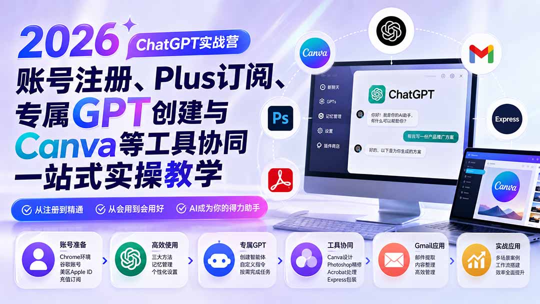 图片[2]-2026 ChatGPT实战营；账号注册、Plus订阅、专属GPT创建与Canva等工具协同一站式实操教学-宝藏屋创业网