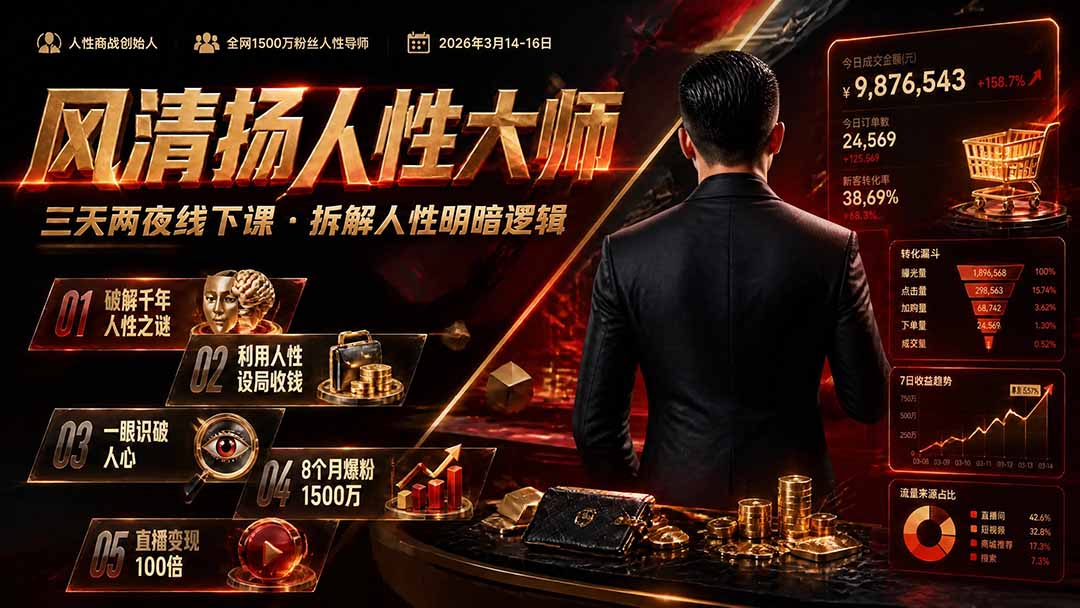 风清扬人性大师-三天两夜3月14-16线下课2026年｜拆解人性明暗逻辑，识人避坑，千万粉涨粉+直播百倍变现实战教学-宝藏屋创业网