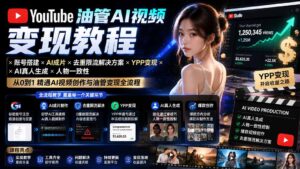 YouTube油管AI视频变现教程:账号搭建×AI成片×去重限流解决方案×YPP变现×AI真人生成×人物一致性-宝藏屋创业网