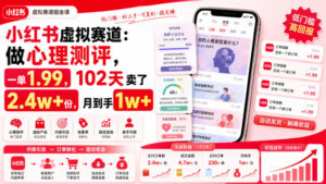 小红书虚拟赛道:做心理测评,一单1.99,102天卖了2.4w+份,月到手1w+-宝藏屋创业网