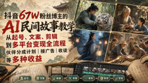 抖音67W粉丝博主的AI民间故事教学,从起号、文案、剪辑到多平台变现全流程,伙伴分成计划接广告等多种收益,月入1W+-宝藏屋创业网
