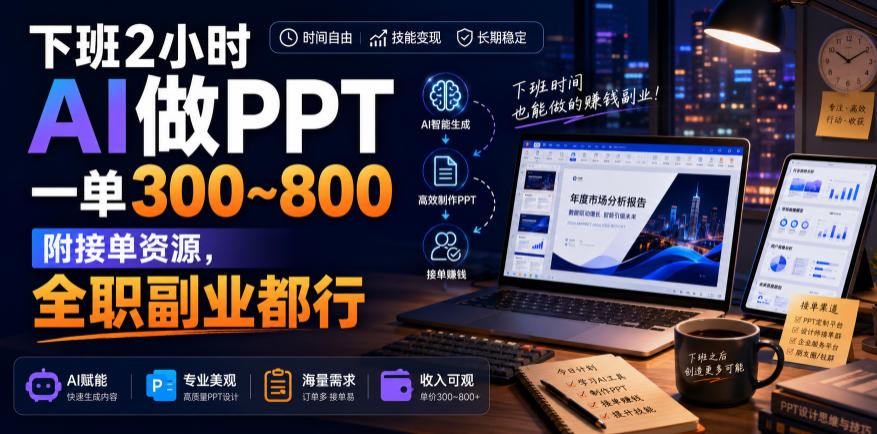 下班2小时AI做PPT，一单300~800，附接单资源，全职副业都行【揭秘】-宝藏屋创业网