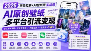 2026网盘拉新+AI壁纸号实战课:AI原创壁纸+小红书+B站+公众号引流,手机即可操作,月入1W+-宝藏屋创业网