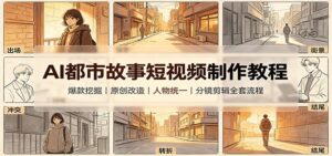 AI都市故事短视频制作教程:爆款挖掘原创改造,人物统一分镜剪辑全套流程-宝藏屋创业网