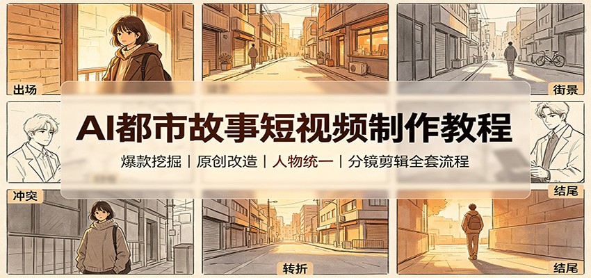 AI都市故事短视频制作教程：爆款挖掘原创改造，人物统一分镜剪辑全套流程-宝藏屋创业网