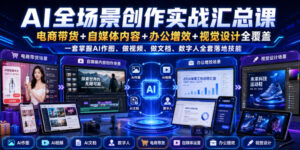 AI全场景创作实战汇总课|电商带货+自媒体内容+办公增效+视觉设计全覆盖,一套掌握AI作图、做视频、做文档、数字人全套落地技能-宝藏屋创业网