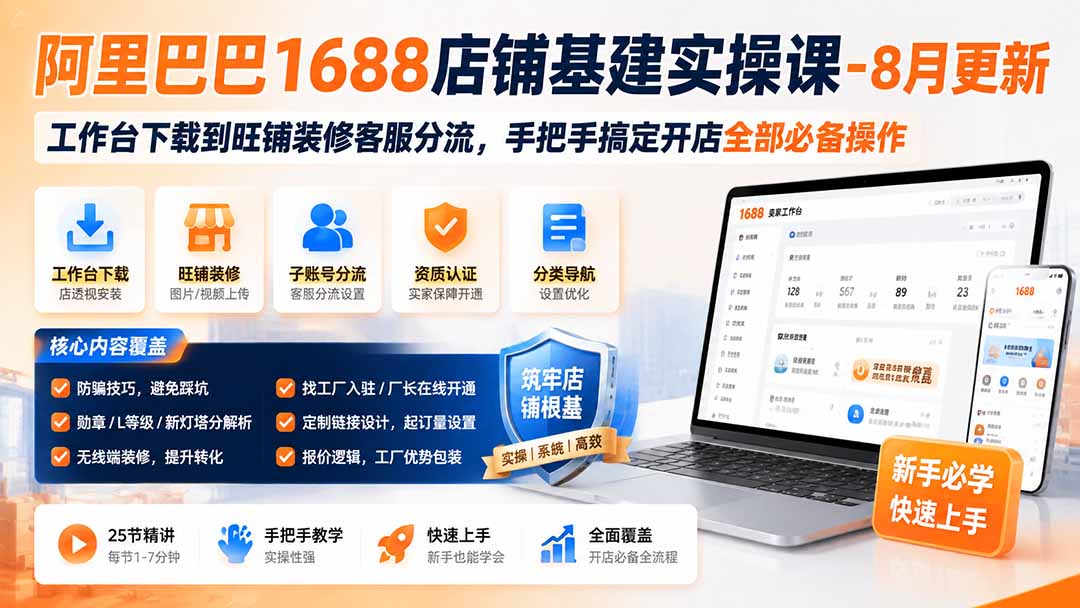 图片[2]-阿里巴巴1688店铺基建实操课-8月更新；工作台下载到旺铺装修客服分流，手把手搞定开店全部必备操作-宝藏屋创业网