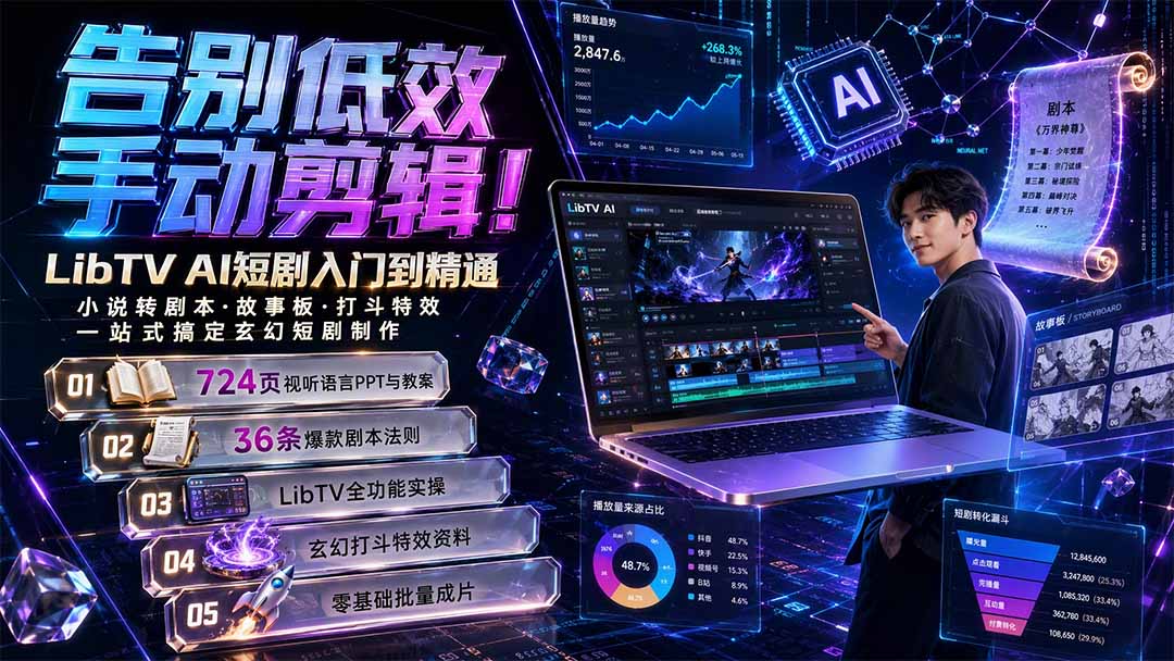 告别低效手动剪辑！LibTV AI短剧入门到精通，小说转剧本方法，故事板打斗特效一站式搞定玄幻短剧制作-宝藏屋创业网