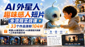 AI外星人趣味感人短片全流程实战课,33个作品涨粉104W,附赠AI催泪短片+AI亲情短片拆解+工作流与提示词-宝藏屋创业网