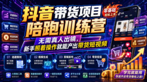 抖音带货项目陪跑训练营,无需真人出镜,新手照着操作就能产出带货短视频(更新0811)-宝藏屋创业网