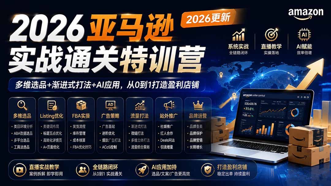 2026亚马逊实战通关特训营-2026更新，多维选品+渐进式打法+AI应用，从0到1打造盈利店铺-宝藏屋创业网