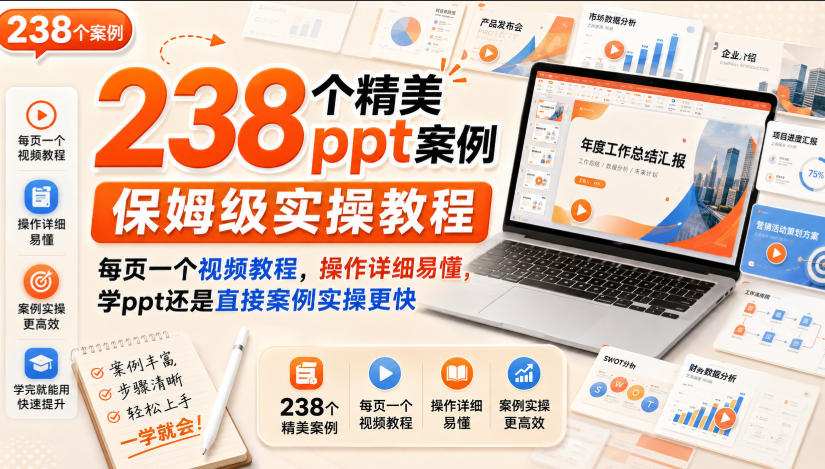 238个精美ppt案例保姆级实操教程，每页一个视频教程，操作详细易懂，学ppt还是直接案例实操更快-宝藏屋创业网