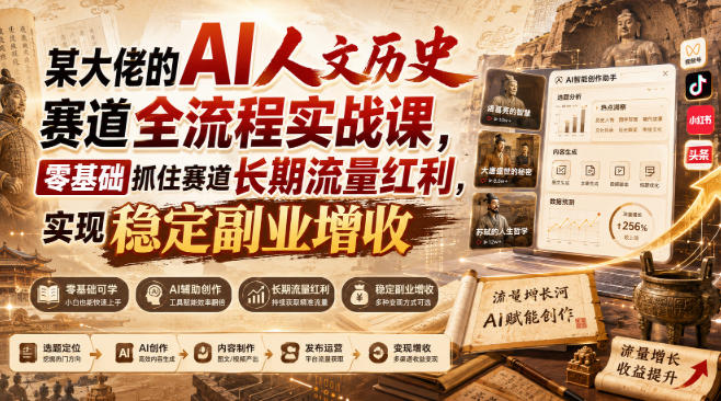 某大佬的AI人文历史赛道全流程实战课，零基础抓住赛道长期流量红利，实现稳定副业增收-宝藏屋创业网