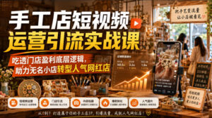 手工店短视频运营引流实战课,吃透门店盈利底层逻辑,助力无名小店转型人气网红店-宝藏屋创业网