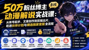 (20144期)50万粉丝博主亲授动漫解说实战课:从账号起步、文案创作到剪辑出片,吃透伙伴计划与精选独家变现全流程-宝藏屋创业网