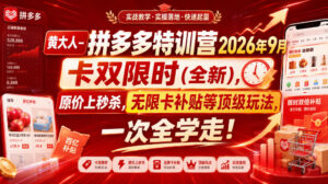 黄大人-拼多多特训营2026年9月,卡双限时(全新),原价上秒杀,无限卡补贴等顶级玩法,一次全学走!-宝藏屋创业网