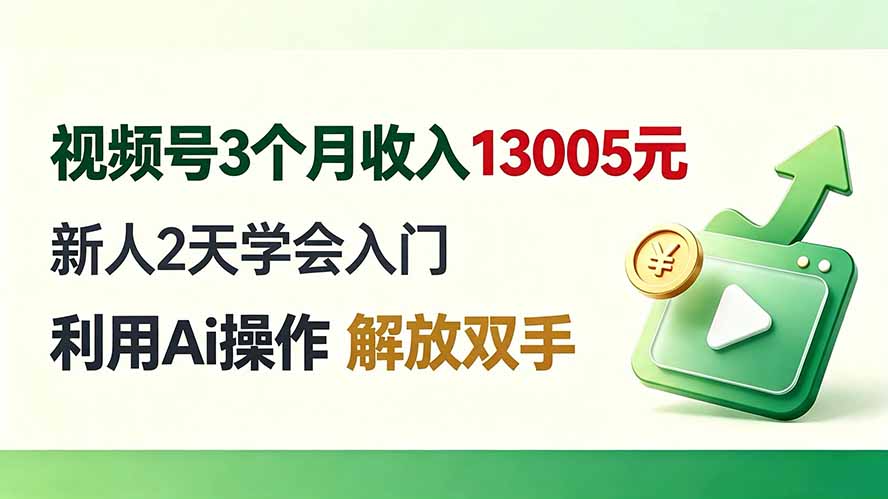 视频号3个月收入13005元， 新人2天学会入门， 利用Ai操作 解放双手！-宝藏屋创业网