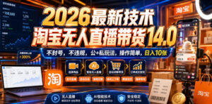2026最新技术,淘宝无人直播带货14.0,不封号,不违规,公+私玩法,操作简单,日入10张【揭秘】-宝藏屋创业网