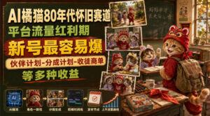 AI橘猫80年代怀旧赛道，平台流量红利期，新号最容易爆，伙伴计划-分成计划-收徒商单等多种收益-宝藏屋创业网