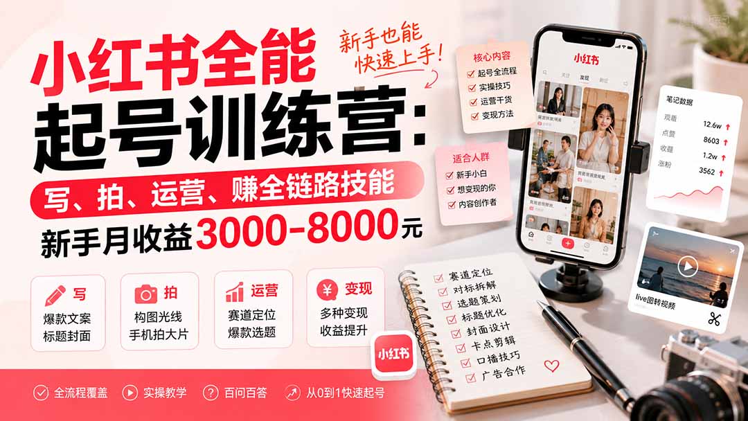 图片[2]-小红书全能起号训练营-更新：写、拍、运营、赚全链路技能，新手月收益3000-8000元-宝藏屋创业网