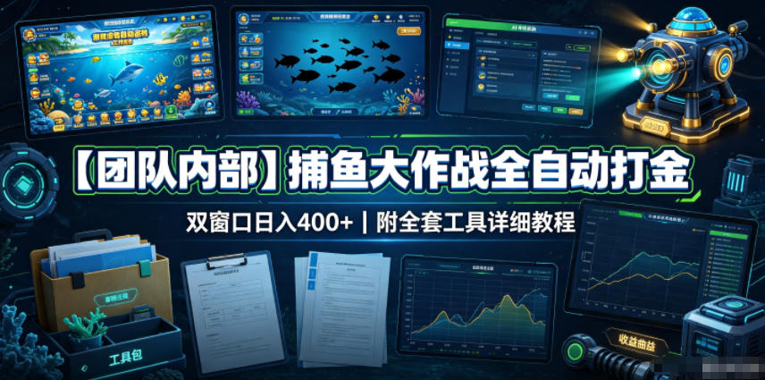 【团队内部】捕鱼大作战全自动打金，双窗口日入400+，附全套工具详细教程【揭秘】-宝藏屋创业网
