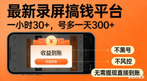 零撸手机项目录屏搞钱平台，一小时30+，号多一天300+，不黑号，不风控，无需提现直接到账【揭秘】-宝藏屋创业网