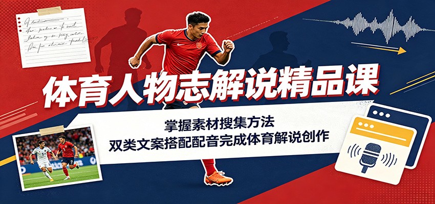 体育人物志解说精品课：掌握素材搜集方法，双类文案搭配配音完成体育解说创作-宝藏屋创业网