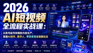 2026 AI短视频全流程实战课:从账号起号到爆款内容生产,掌握AI创作、数字人、带货变现全链路玩法-宝藏屋创业网