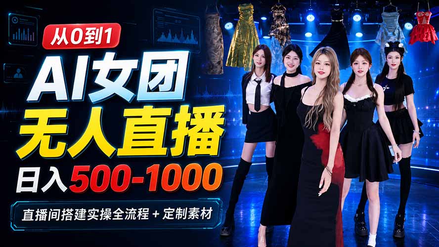 AI 女团无人直播，躺入500-1000每天，直播间搭建实操全流程+定制素材-宝藏屋创业网