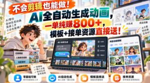 不会剪辑也能做!AI全自动生成动画,一单纯賺800+,模板+接单资源直接送!【揭秘】-宝藏屋创业网