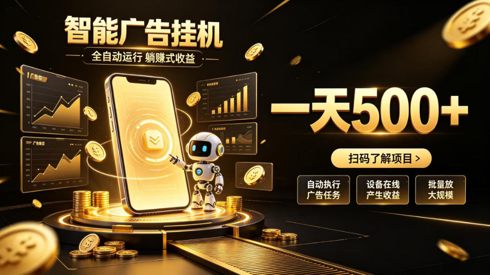 智能广告挂G项目，无需人工值守，全自动躺賺增收，单日收益可达500+【揭秘】-宝藏屋创业网
