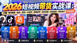 （20731期）2026短视频带货实战课9月：打通“账号搭建→选品→素材→AI创作→剪辑发布→起号流量→投流放量→带货成交”完整链路-宝藏屋创业网