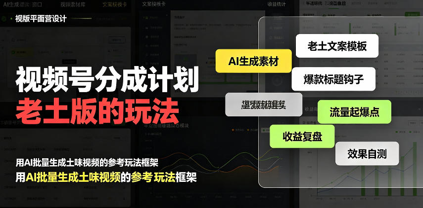 视频号分成计划老土版的玩法，流量爆炸，每天收益300+，纯靠AI生成，越土的玩法，越高级-宝藏屋创业网