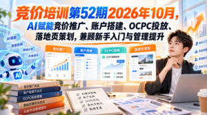 【无水印】竞价培训第52期2026年10月,AI赋能竞价推广、账户搭建、OCPC投放、落地页策划,兼顾新手入门与管理提升-宝藏屋创业网