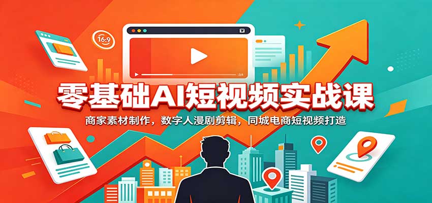 零基础AI短视频实战课：商家素材制作，数字人漫剧剪辑，同城电商短视频打造-宝藏屋创业网