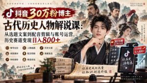 （20441期）抖音30万粉博主古代历史人物解说课：从选题文案到配音剪辑与账号运营，历史赛道变现日入800+-宝藏屋创业网