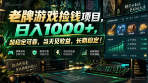 老牌游戏捡钱项目,日入1000+,超稳定可靠,当天见收益,长期稳定!【揭秘】-宝藏屋创业网