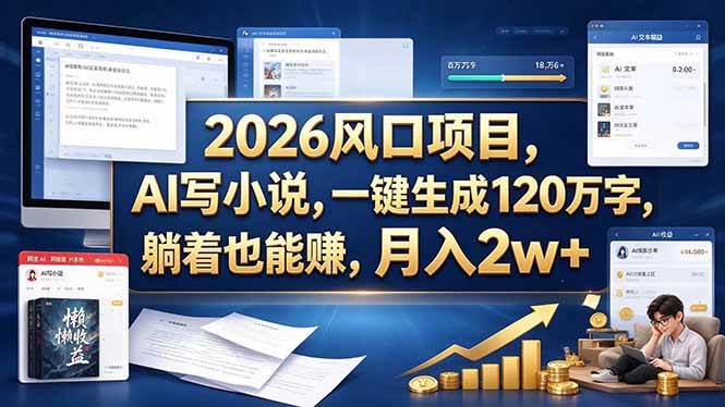 （20653期）2026 风口项目，AI 写小说，一键生成 120 万字，躺着也能赚，月入 2w +-宝藏屋创业网